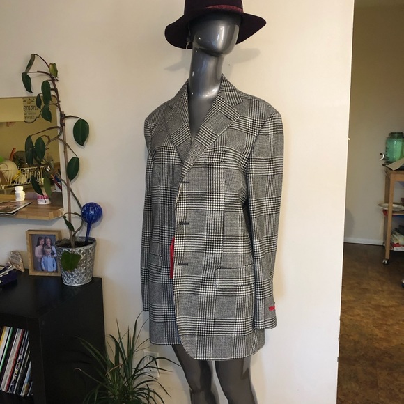 PAL ZILERI | Grey classic check oversized fall designer blazer coat - Picture 3 of 17